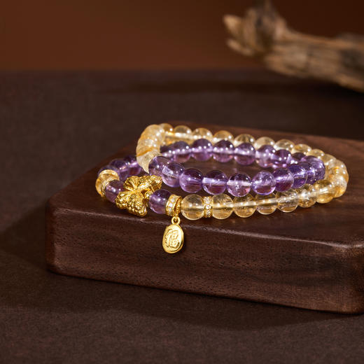 【故宫饰品】福蝶黄水晶紫水晶双圈手串博物馆文创手链生日礼物女 商品图1