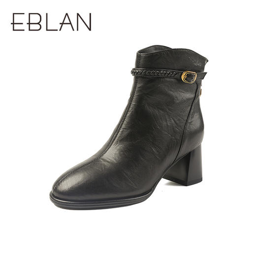 伊伴冬季高级植鞣油蜡羊皮鞋面高跟优雅踝靴B25551201 商品图1