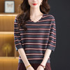 CC 5-6515秋装短袖针织衫显瘦遮肉V领上衣条纹洋气 商品缩略图1