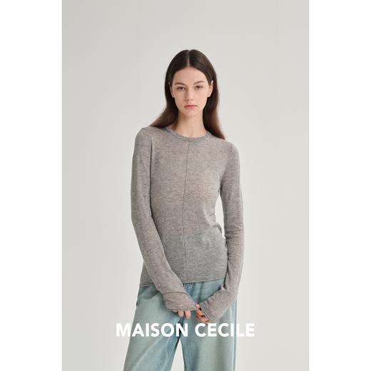 MAISON CECILE 三色/修身显瘦百搭分割设计水溶羊毛长袖打底衫 商品图2