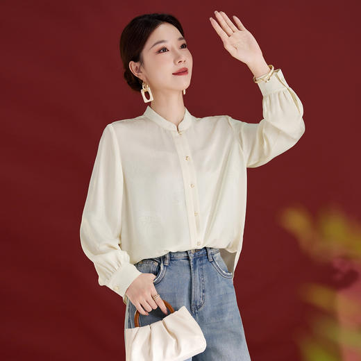 SM1775真丝桑蚕丝衬衫女2025秋季轻奢气质优雅法式长袖立领通勤上衣 商品图2