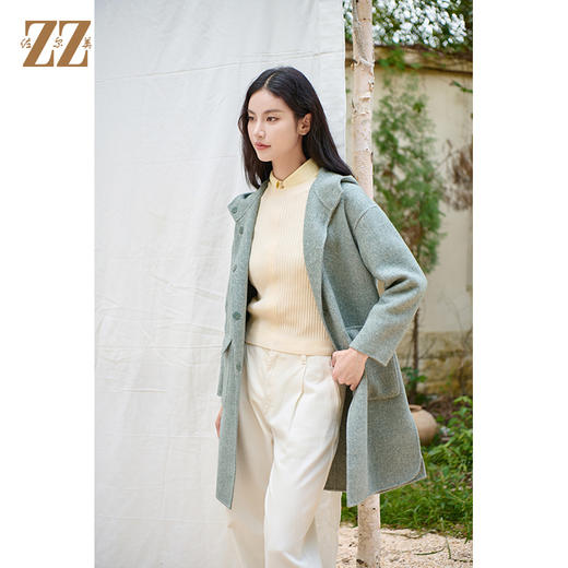 佐尔美时尚气质连帽100绵羊毛双面呢大衣外套女M44SM10 商品图1