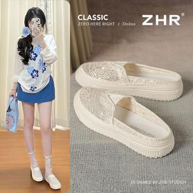 ZHR透气渔夫拖鞋女2025夏季新款小香风半凉拖网面一脚蹬厚底单鞋