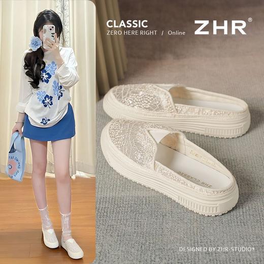 ZHR透气渔夫拖鞋女2025夏季新款小香风半凉拖网面一脚蹬厚底单鞋 商品图0