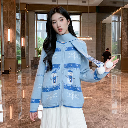 奢姿大码女装2025秋季新款胖妹妹时尚减龄撞色冬日风长袖针织开衫9653335186 商品图1