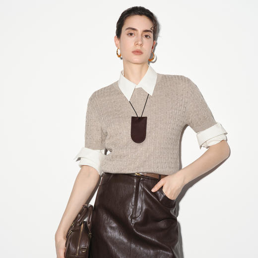 【商场同款】伊芙丽春秋舒适百搭套头短袖毛衫1G2130761 商品图3