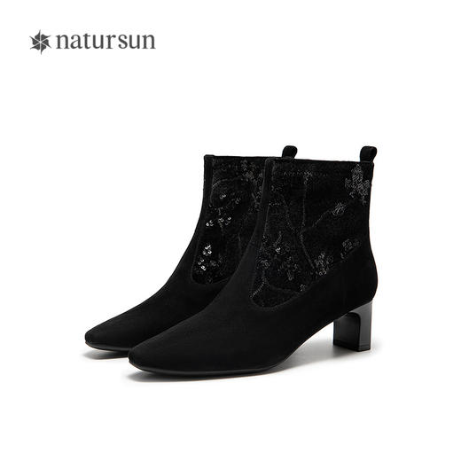 natursun复古弹力靴女黑色瘦瘦靴时尚百搭袜靴短筒靴N25506205 商品图4