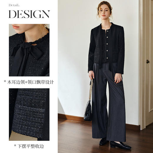 OLrain欧芮儿法式黑色显瘦飘带小香风2025秋季新款时尚百搭短外套 商品图1