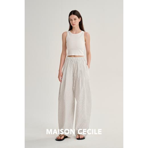 MAISON CECILE 进口匹马棉亚麻条纹松弛感松紧腰气球裤 商品图2