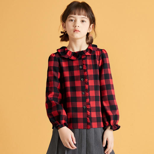 笛莎Deesha 2025秋季新款女童气质翻领磨毛格纹长袖衬衫 商品图0