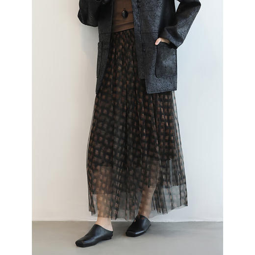 COCOBELLA不规则大摆格子伞裙女新款网纱半身裙混搭长裙HS3086 商品图1