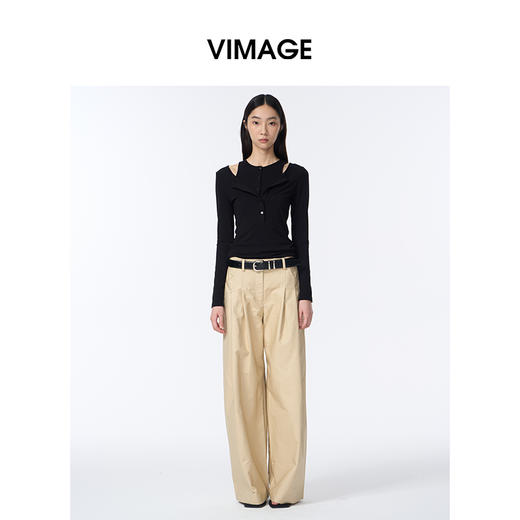 VIMAGE纬漫纪假两件露肩领修身时尚2025年秋季新款小上衣V2413102 商品图0