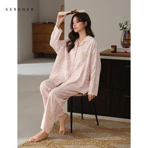 可人儿春秋季带bra泡泡绵女士长袖长裤睡衣可外出小众家居服套装 商品图2