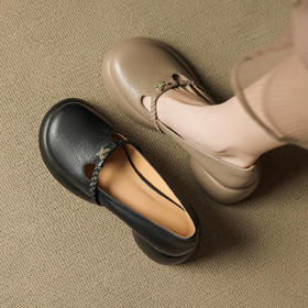 OLD 1305浅口厚底小皮鞋真皮粗跟乐福鞋