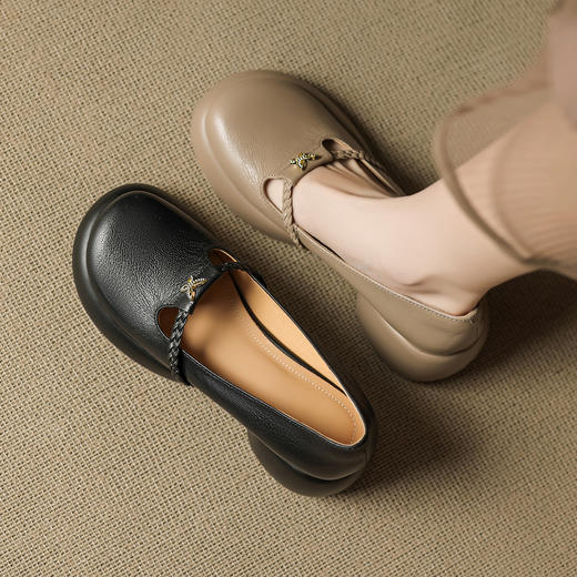 OLD 1305浅口厚底小皮鞋真皮粗跟乐福鞋 商品图0