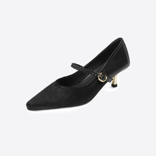 Westory2025年秋季中跟小方头复古玛丽珍牛毛皮拼接通勤休闲浅口单鞋S25CE76441 商品图6