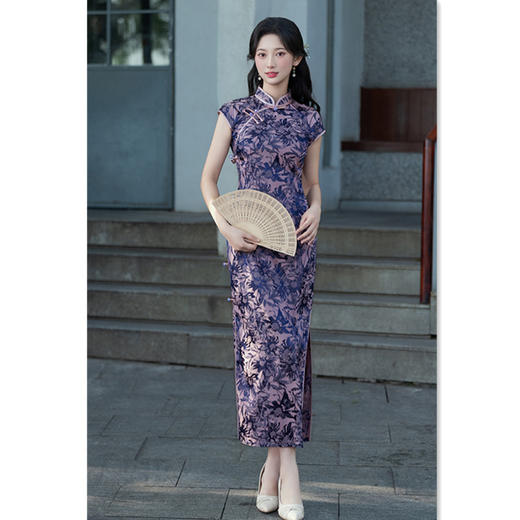 复古国风仿醋酸提花，长款坎肩袖旗袍GX-5825190 商品图1