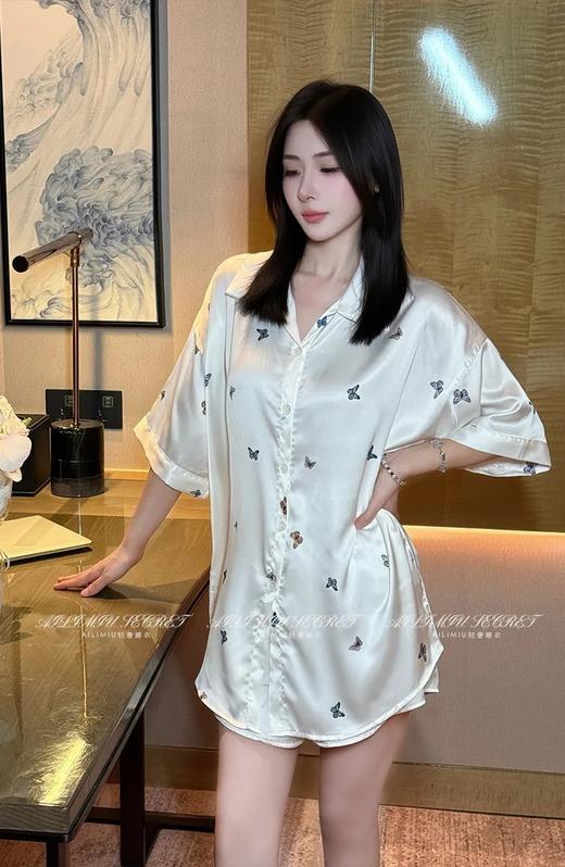 🔥​【蝶语珠光】高端轻奢冰丝蝴蝶衬衫裙 💌富家女的本命睡衣！！好仙好温柔！！ 商品图0