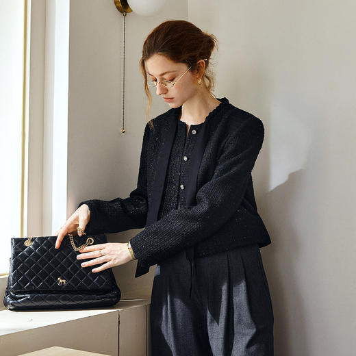 OLrain欧芮儿法式黑色显瘦飘带小香风2025秋季新款时尚百搭短外套 商品图3