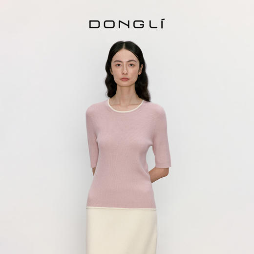 东黎 • 我不被驯化 柔律 山羊绒桑蚕丝女士撞色边圆领半袖 5392 商品图2