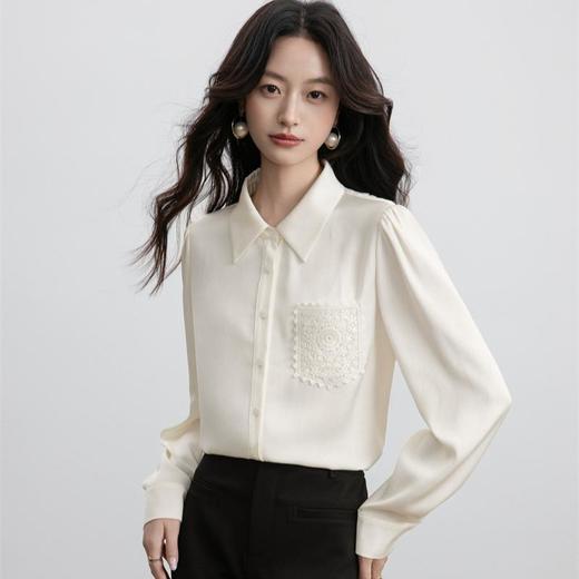 「自」全新升级【铂金会员174/天猫229/差价55】(03351)洛诗琳法式气质蕾丝拼接衬衫2025秋季精致刺绣雪纺上衣女 商品图1