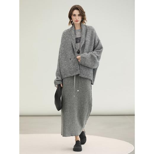 COCOBELLA灰色100%羊毛设计感通勤半身裙女高腰直筒裙HS3145 商品图3