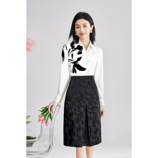 米思阳2026春季国风新中式优雅提花半身裙高腰A字裙女4335 商品图1