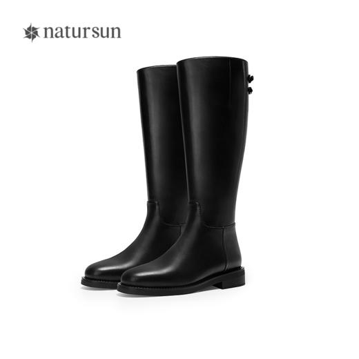 natursun英伦风骑士靴女黑色显瘦百搭时尚复古长筒靴N25539133 商品图4