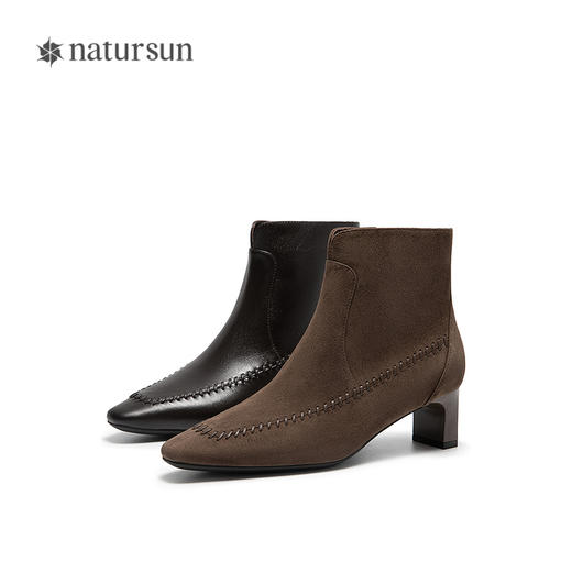 natursun英伦风时装靴粗跟尖头显瘦短靴复古气质靴子N25506206 商品图4