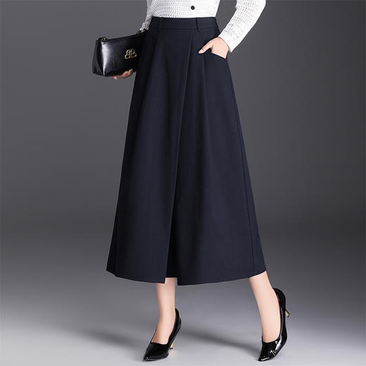 QYM 2585-Y时尚A字裙开衩压褶裙中长款高腰半身裙 商品图1