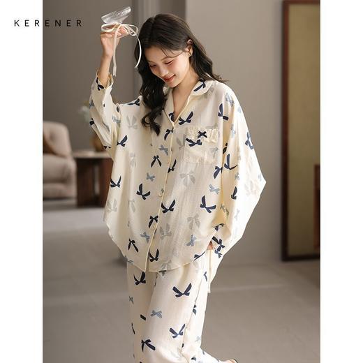 可人儿春秋季带bra泡泡绵女士长袖长裤睡衣可外出小众家居服套装 商品图2