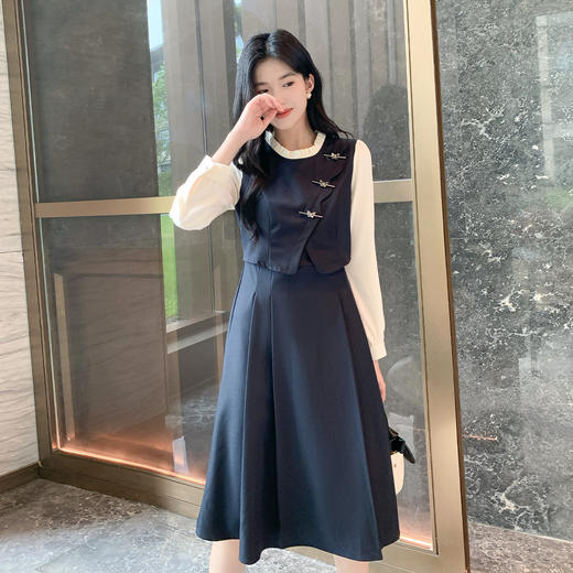 奢姿大码女装2025秋季减龄木耳领时尚裙子胖妹妹假两件拼接连衣裙9953891116 商品图1