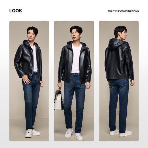 【绵羊皮/连帽皮衣】柒牌男装真皮皮衣2025秋季新品皮夹克外套129J70520 商品图2