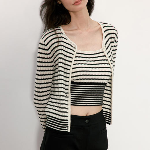 东黎 • 我不被驯化 新序条纹 山羊绒女士秋季打道开衫 5372 商品图5