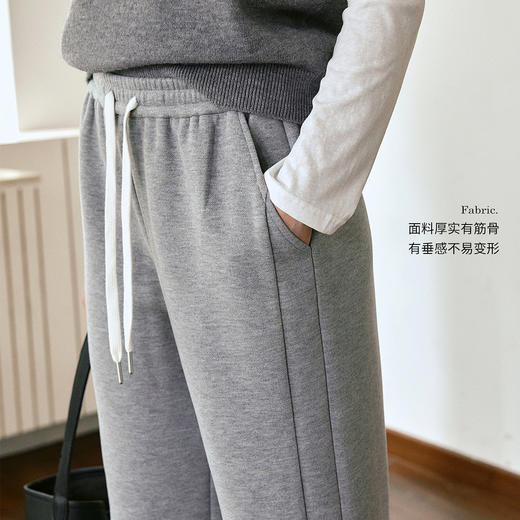 OLrain欧芮儿橡筋松紧腰阔腿直筒裤2025秋季新款法式休闲直筒裤 商品图2