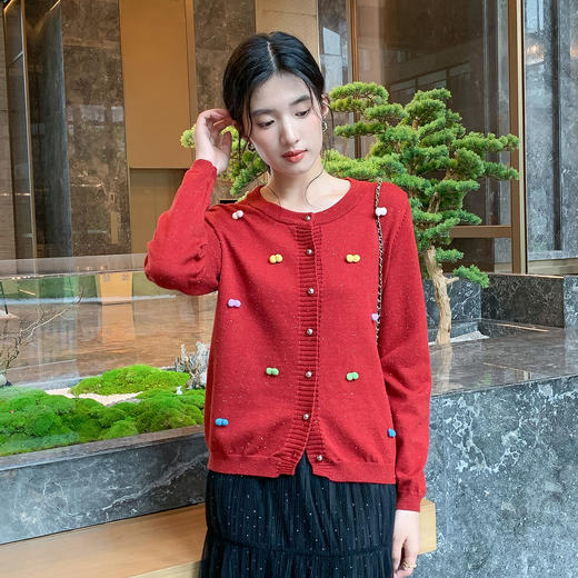 奢姿大码女装2025秋季时尚立体装饰上衣胖妹妹气质减龄长袖针织衫9653669903 商品图4