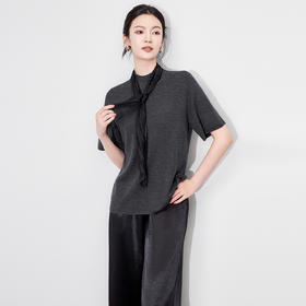 「高货wl」全新升级【铂金会员293/天猫399/差价106】(02455)洛诗琳美丽诺羊毛针织衫2025秋季气质压褶围巾针织短袖