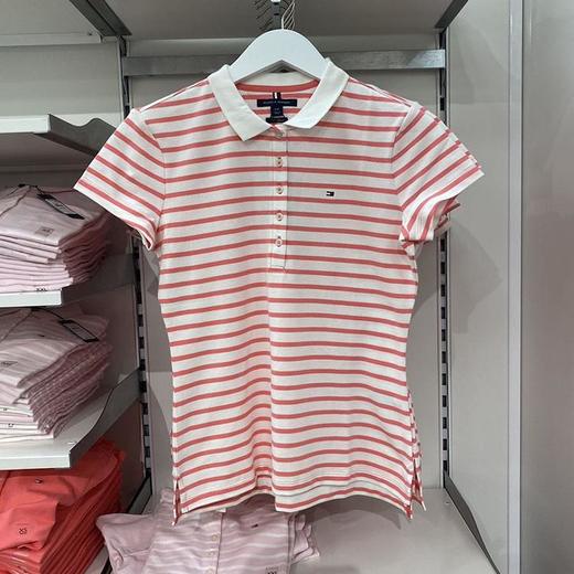 Tommy Hilfiger/汤米 女士五粒扣修身刺绣小标条纹透气短袖POLO衫 商品图0