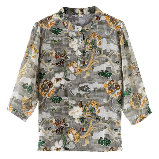 KQL B41N6585气质国风印花衬衫优雅宽松显瘦透气小衫 商品图4