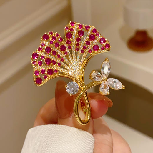 法式复古红银杏叶胸针胸花防走光别针毛衣 商品图1