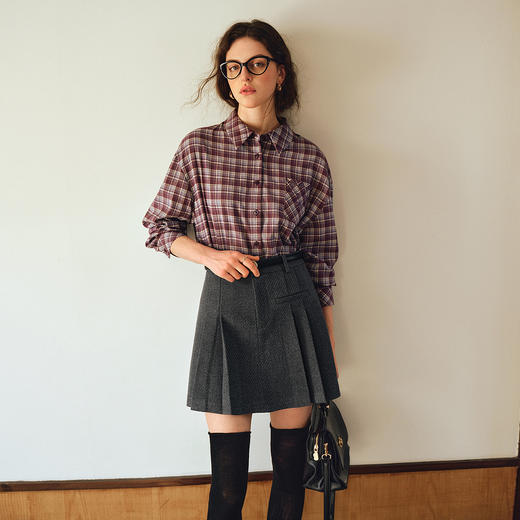 OLrain欧芮儿2025新款女秋季通勤显瘦显高压褶短半身裙直筒百褶裙 商品图0