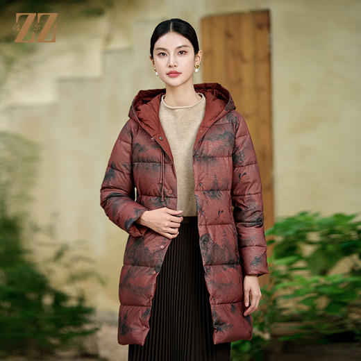 佐尔美冬季新款 国风老钱中长款羽绒服女新年礼M44YY16 商品图0