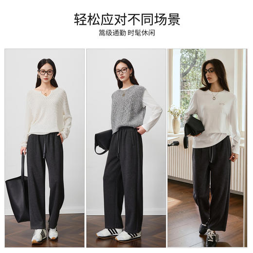 OLrain欧芮儿松紧腰磨毛针织直筒裤女秋季2025新款显瘦抽绳裤子 商品图1
