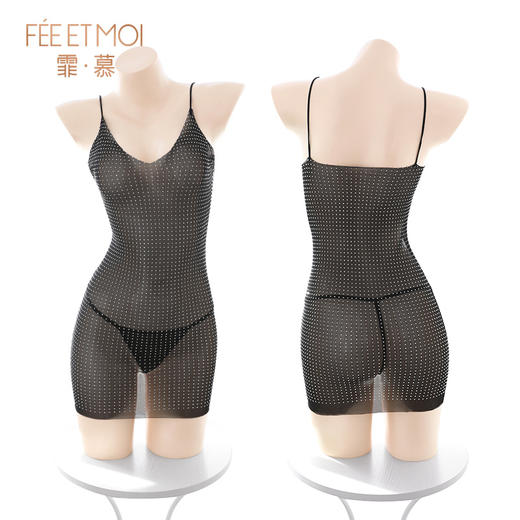 【霏慕】深V露沟透视烫钻包臀连衣裙6103情趣内衣性感纯欲套装 商品图13