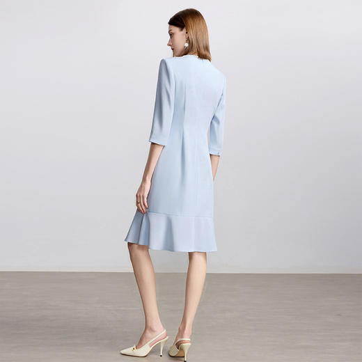 IWY/蓝色西装连衣裙女七分袖法式主持上镜职业裙装美容院上班接待正装Q1433 商品图4