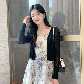 奢姿大码女装2025秋装新款胖妹妹时尚休闲镂空纯色V领针织衫开衫9853353225B