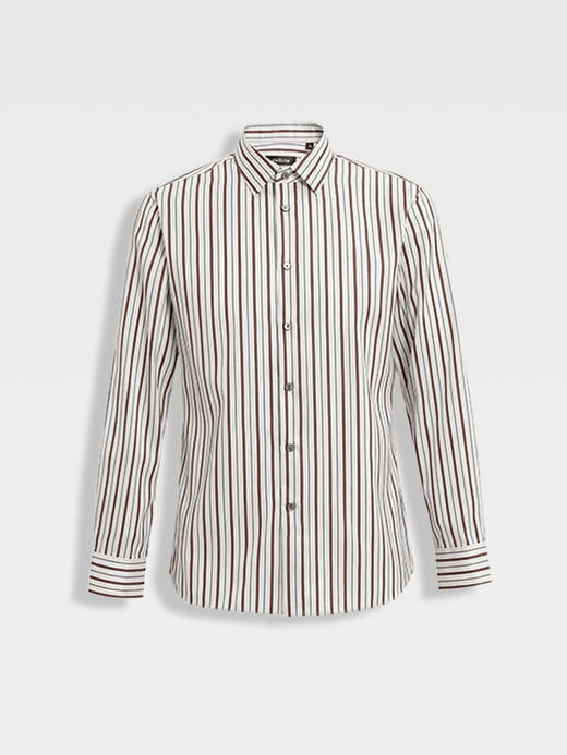 callisto燕麦卡其精梳长绒棉条纹衬衫 商品图0