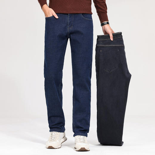 罗蒙男士秋冬加绒牛仔裤抗皱不起球微弹舒适柔软日常百搭休闲直筒牛仔长裤 商品图1