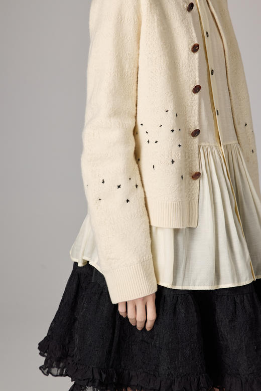 Renlisu 25AW 米白色羊毛浮雕缩绒针织开衫 商品图4