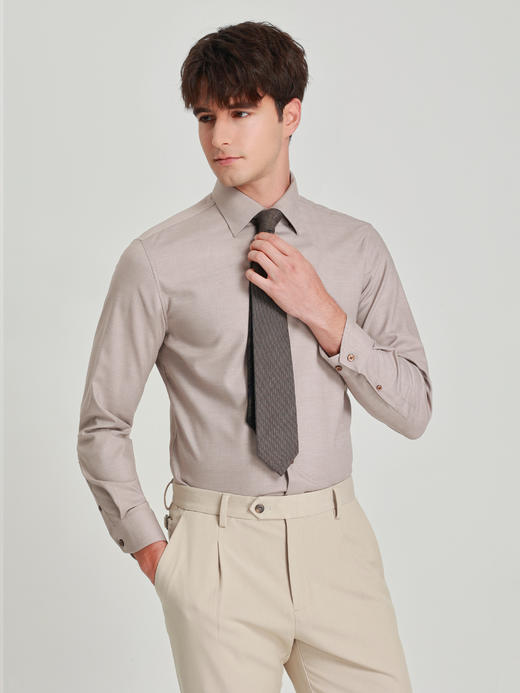 callisto燕麦卡其莫代尔羊毛混纺衬衫 商品图3